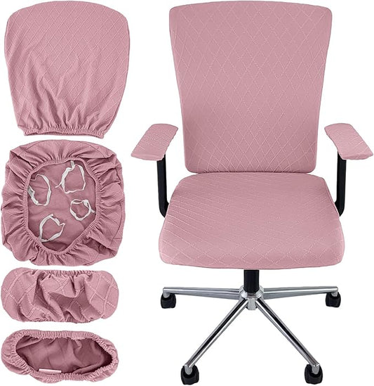 4 Pcs Office Chair Cover Set with 4 Extra Elastic Straps Universal Protective Office Chair Covers Stretchable Desk Chair Cover Office Armrest Cushion Backrest for Rotating Chair (Pink)