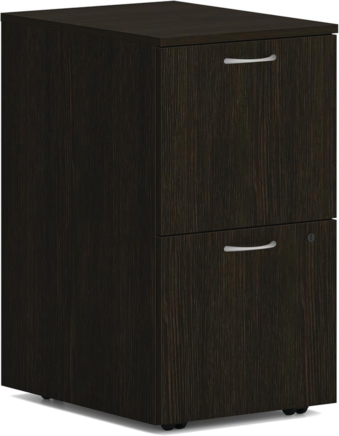 HON MOD 2 Drawer File Cabinet On Wheels, Mobile Pedestal with Filing Cabinets for Home Office, 15" W Portable Storage, Java Oak
