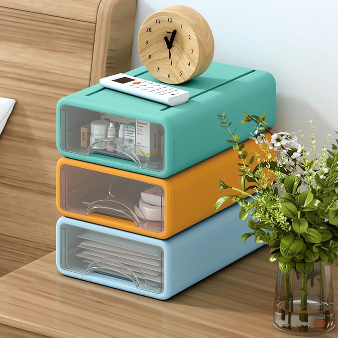 Plastic Desktop Drawer Organizer, Small 3-Tier Stackable Storage Drawers, Mini Desk Organizer for Office Stationery Makeup Vanity Supplies