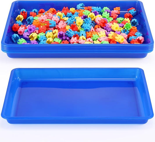 Hoteam 5 Pcs Paper Trays for Classroom Plastic Storage Bin Tray Bulk Stackable File Organizer for School Office Teacher Book Organization Supplies(Blue,16.14 x 11.81 x 1.38 Inch)