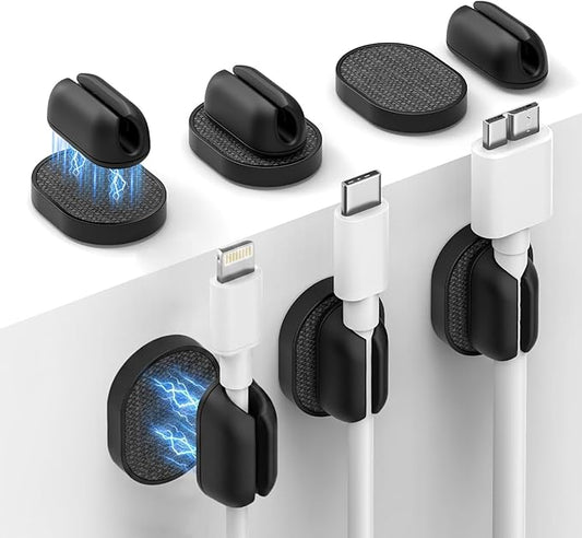 6 Pack Magnetic Cable Holder [2 in 1 Magnet & Adhesive] Cable Clips Silicone for Phone Charger, SODI Minimalist Cord Holder for Nightstand, No-Residue Adhesive Cord Organizer for Desk, Car, Office