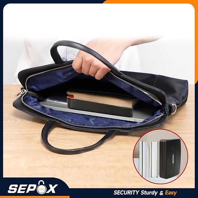 SEPOX® Water/Fire-Resistant Portable Security Case Lock Box Steel, Small Personal Travel Safe Storage Cabinet, 3-Ft Cable, Ressetable Combination Lock for Dorm, Car, Sports, Office, 2pcs Black