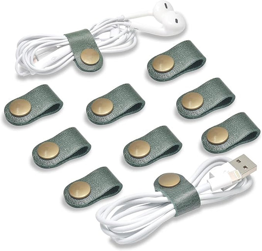 CAILLU Cord Organizer,Cord Keeper,Cable Organizer USB Holder,Cable Management,Cable Straps,Earbud case,wrap Headset Winder,Phone Earphone Clips Ties (Dark green Cord Organizer)