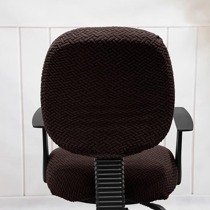 MIFXIN Computer Office Chair Cover Stretch Elastic Slipcover 2 Piece Stretchy Jacquard Washable Computer Chair Covers Furniture Protector for Office Home, NO Chair Only Covers (Coffee)