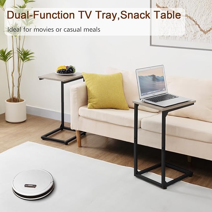 AMHANCIBLE C Shaped End Table, Slide Under Couch Table for Sofa, TV Tray Snack Table, Small Side Table for Small Space, Living Room, Grey HET02CGY-1