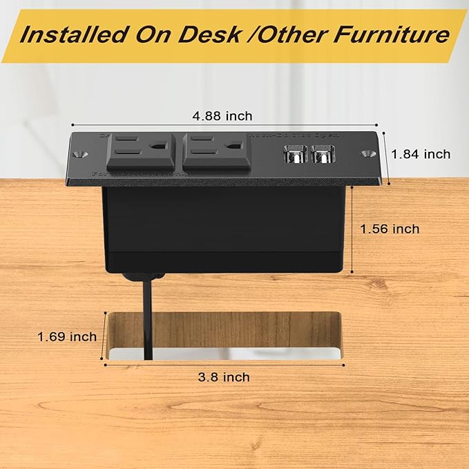10-Pack Recessed Power Strip Desktop Power Grommet Conference in Desk Outlet Power Socket 2 Outlets &2 USB Ports 10 FT Extension Power Cord, ETL Listed