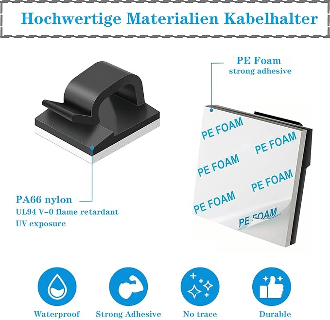 Adhesive Cable Management Wire Clips 100 Pcs,Wires Clips Holders for Cords on wall,Outdoor Cable Clips,Suitable for Under Tables,Cars,Walls
