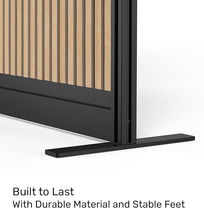 Grove Modular Wall | Room Divider with Faux Wood Slats, Sound Dampening Panels | Expandable Office Partition for Privacy & Stability (70" x 48")