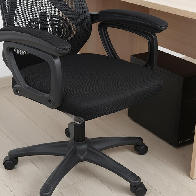 Stretch Jacquard Office Chair Cover, Stretch Office Chair Seat Cushion Covers, Removable Washable Computer Chair-Covers, Universal Gaming-Chair Seat Cover (Black)