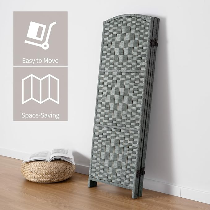 HALLYBEE Small Room Divider, Privacy Screen, Short Room Dividers and Folding Privacy Screens, Foldable Temperary Wall Partitions, 4 Panel Grey Space Separation Separator