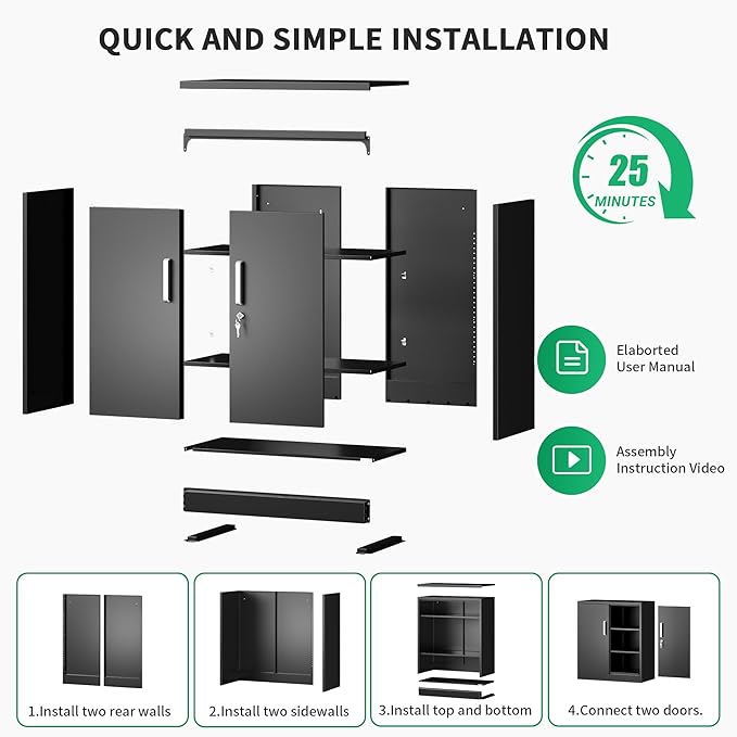 Metal Garage Storage Cabinet with Doors and Adjustable Shelves, 35.4" Locker Organizer Steel Garage Cabinets, Lockable File Cabinet for Home, Office, Warehouse, Tools