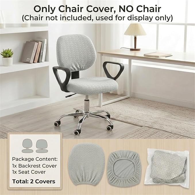 MIFXIN Computer Office Chair Cover Stretch Elastic Slipcover 2 Piece Stretchable Jacquard Computer Chair Seat Cover Furniture Protector for Office Home, Only Covers NO Chair (Light Grey)