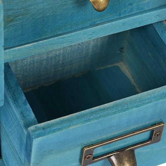 Vintage Desktop Apothecary Cabinet with 12 Drawers,Wood Desktop Organizers Stackable Drawers Desktop Chest Drawer for Herb Storage,Tea Collection,Stationery (12 Drawers,Blue)
