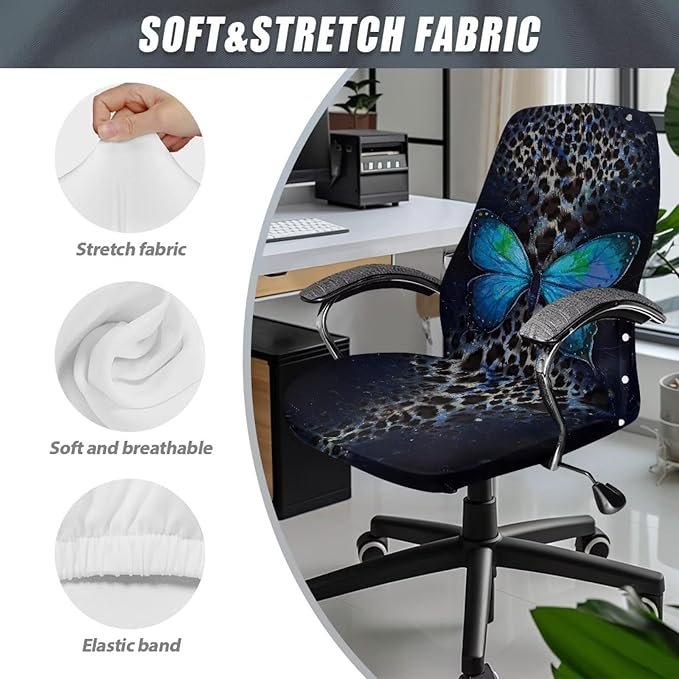 Talayituse Butterfly Leopard Print Office Chair Covers, Stretch Computer Chair Cover, Universal Boss Chair Covers Modern Simplism Style High Back Chair Slipcover, Small