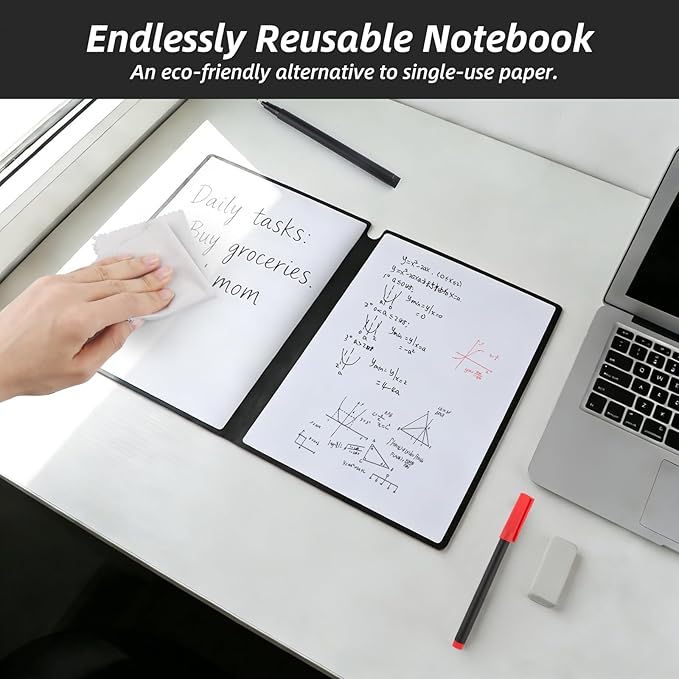 A4 Portable Whiteboard Notebook,12" x 9" Double Sided Dry Erase Board with Two Pens,Folding Reusable Writing Pad for Office Meetings,School,Planning,Travel,PU Cover(Denim Blue)