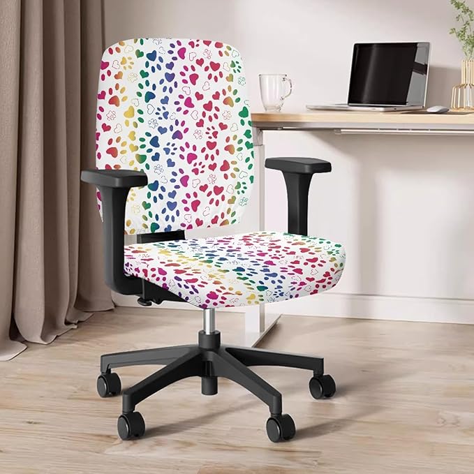GLENLCWE Colorful Dog Paw Print Computer Office Chair Cover Protective Chair Slipcover Patriotic Chair Cloth Universal Rotating Chair Cushion Non Slip