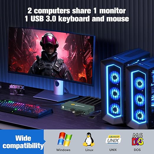 USB3.0 KVM Switch 2 Port HDMI, 4K@60Hz KVM Switch 1 Monitors 2 Computers with 3 USB3.0 Ports, HDMI KVM Switches for 2 PCs Share 1 Monitors and USB Devices, Support Button Switch, EDID