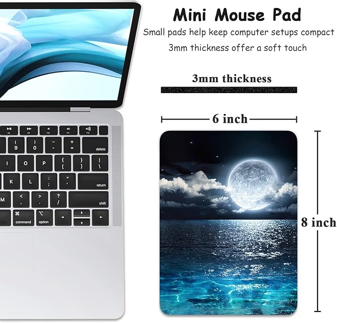 Dapesuom Small Mouse Pad, 6 x 8 Inch Thick Rubber Premium-Textured Non-Slip Portable & Washable Mini Mouse Mat for Women Wireless Laptops Keyboard Tray Gaming Work Computer Travel, Moon Over The Sea