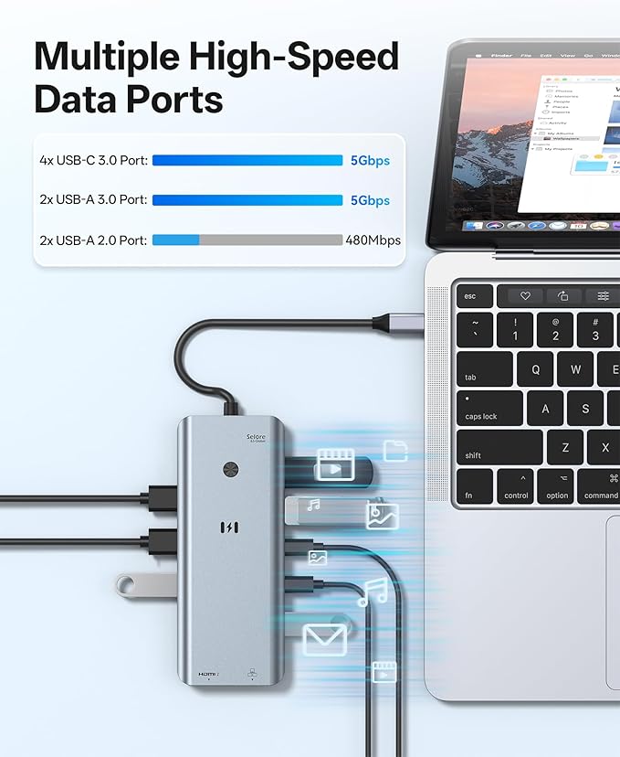 Selore 13 in 1 Laptop Docking Station Dual Monitor, USB C Docking Station with 2 HDMI, 100W PD Charging, Gigabit Ethernet, 5Gbps USB C/A Ports, Dual HDMI USB-C Hub for Dell/HP/Lenovo
