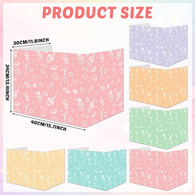 30 Pack Desk Dividers for Students Pastel Space Privacy Folder for Students Waterproof Study Carrel Dividers Testing Divider Privacy Classroom Shield Folder Boards for Classroom Teacher Supplies