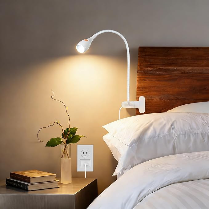 acegoo Minimalist Reading Light for Bed Headboard Dimmable White Book Light Clip on Lamp with USB-C Adapter, Flexible Neck & Handy Lamp Head Switch, CRI 90+