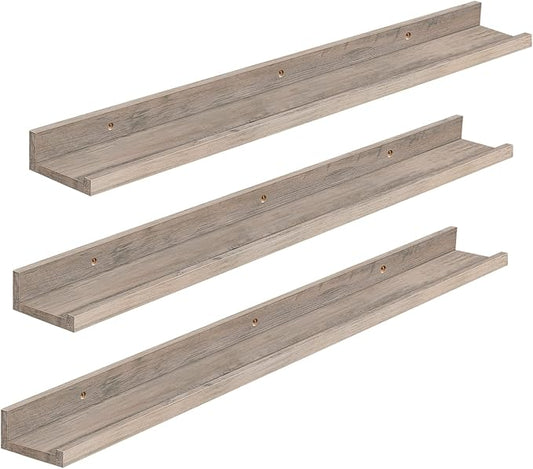 HOOBRO Floating Shelves, Wall Shelf Set of 3, 35.4 Inches Hanging Shelf with Raised Edge and Invisible Brackets, for Bathroom, Bedroom, Kitchen, Office, Living Room Decor, Greige BG90BJ01