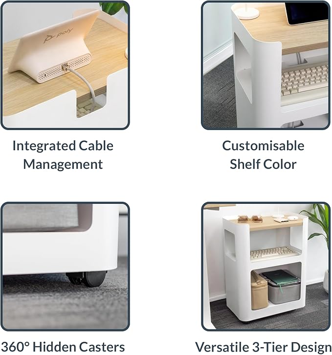 Desky Open Mobile Pedestal - Light Brown Frame/Pheasantwood Top. Compact Office Drawer Cabinet on Wheels