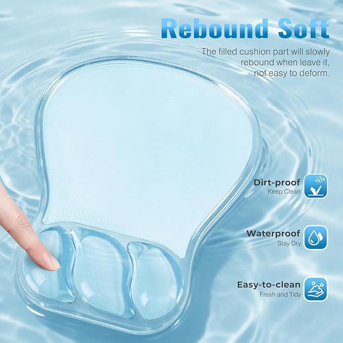 Ospelelf Mouse Pad with Wrist Rest Set Gel Ergonomic Wrist Support Anti-Slip Rubber Bottom Office Women Desk Accessories for Computer, Laptop and Gaming, Clear