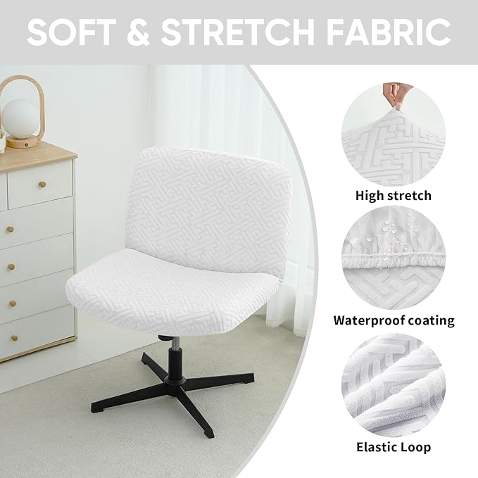 Lavish Cover Water Resistant Criss Cross Office Chair Cover - Armless, Wide, Comfy, Protects Chair Stains and Wear (Jacquard: White, Just the Cover, No Chair)