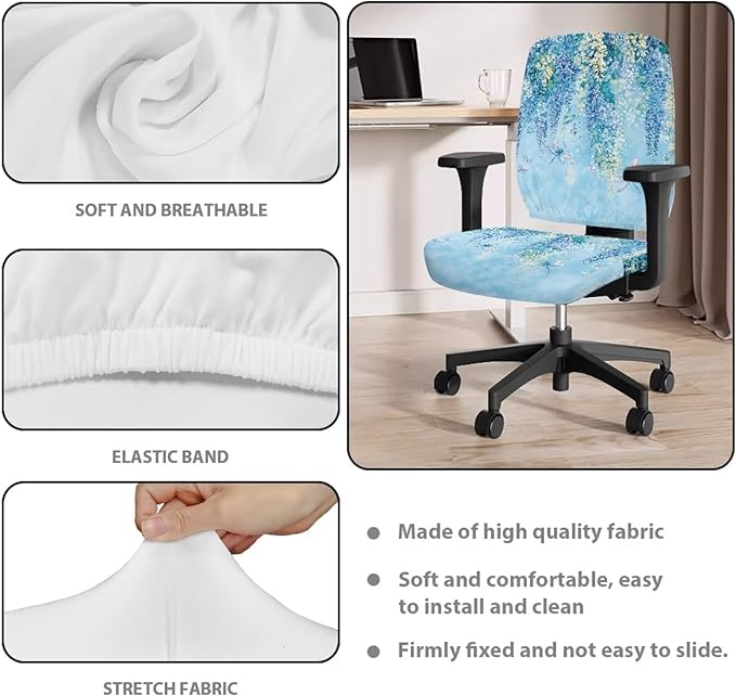 Lavender Dragonfly Office Chair Covers Removable Computer Chair Cover Stretchable Desk Rotating Chair Slipcover Universal Fit for Most Wheelchairs,Gaming Chairs Gifts for Women