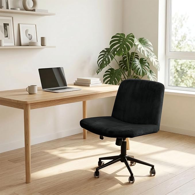 NICEEC Criss Cross Chair Cover Armless Office Dorm Desk Chair Covers Vanity Chair Covers Computer Mid Back Wide Seat Chair Without Arms Protector Spandex Stretch Slipcover Black(No Chair Only Cover)