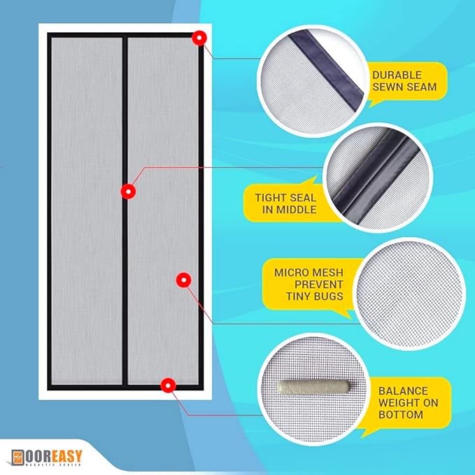 DOOREASY Magnetic Screen Door Size 38" x 83", Heavy Duty Mesh Net Closure with Magnets, Reinforced Polyester Full Frame Door Curtain, Fit Door Size 36 x 82 inch