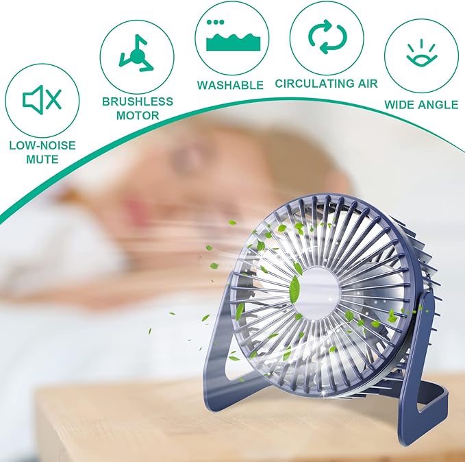 Geelin 4 Pcs Desk Fan 5 Inch Small Table Fan Desktop USB Office Speeds Portable Quiet Operation and 360 Degree Rotate, Convenient Carry Handle Personal Table for Home, Office (Multi Color)