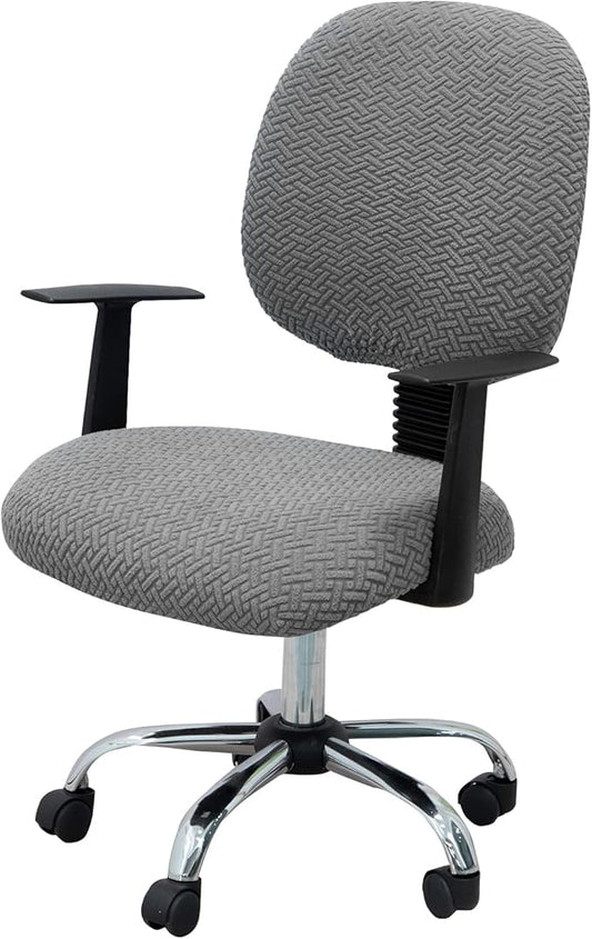 MIFXIN Computer Office Chair Cover Stretch Elastic Polyester Slipcover 2 Piece Stretchable Jacquard Computer Chair Cover Protector for Office Rotating Chairs, Only Covers (Silver Grey)