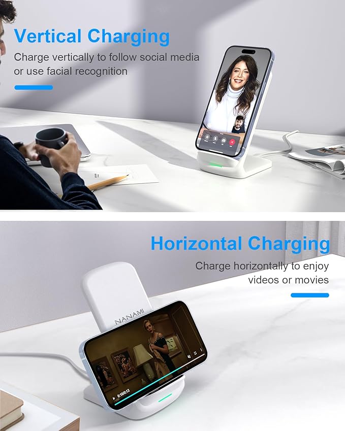 NANAMI Fast Wireless Charger, 10W Max Wireless Charging Stand with PD20W Adapter Charger Compatible for iPhone 17/17 Air/17 Pro/17 Pro Max/16/15/14/13/12,Samsung Galaxy S26/S25/S24/S23/S22/S21/Note 20