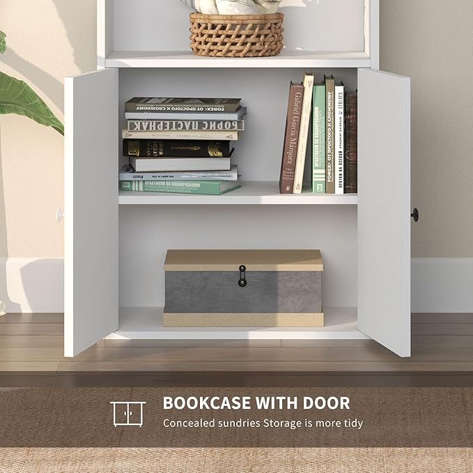 71.5" Bookshelf Set of 2, 6-Tier Bookcase with Cabinet Doors, Tall Display Shelves with Storage for Home Office, Living Room