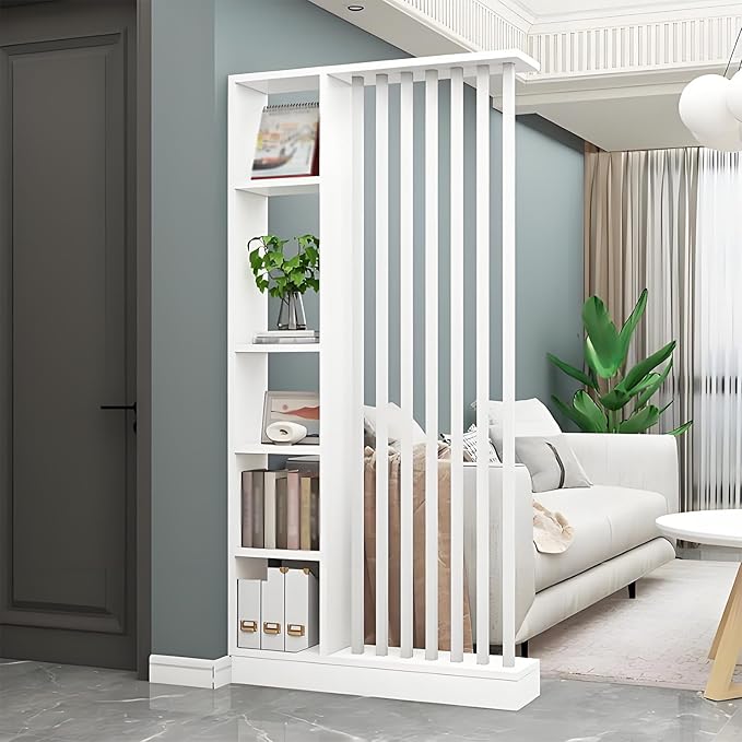 Room Divider with Shelves, Entrance Hall Partition Screen Column Floor to Ceiling - Freestanding Room Divider with Storage Shelf, Freestanding Decor for Bedroom (A White + White, 39.4in / 100cm)