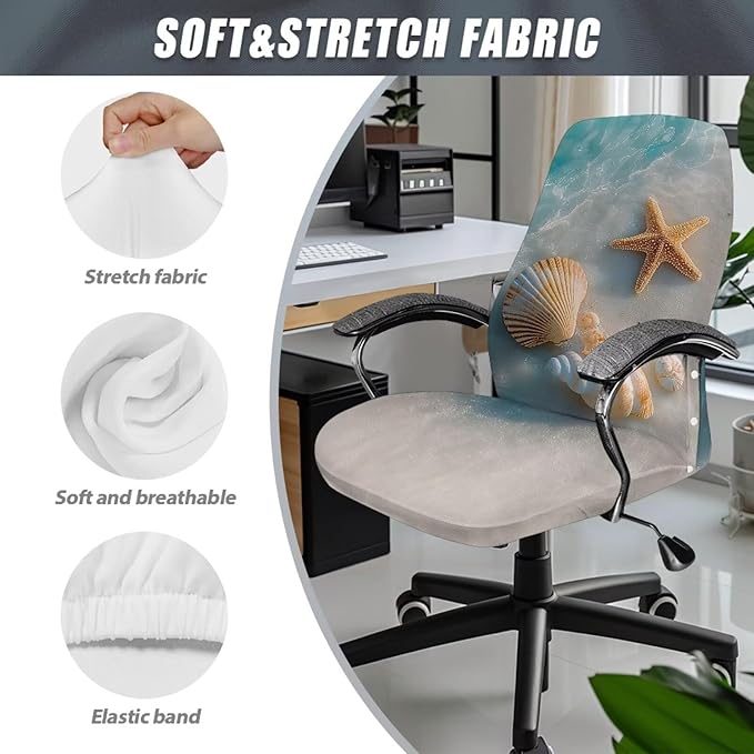 Talayituse Starfish Beach Seashell Print Office Chair Covers, Stretch Computer Chair Cover, Universal Boss Chair Covers Modern Simplism Style High Back Chair Slipcover, Small