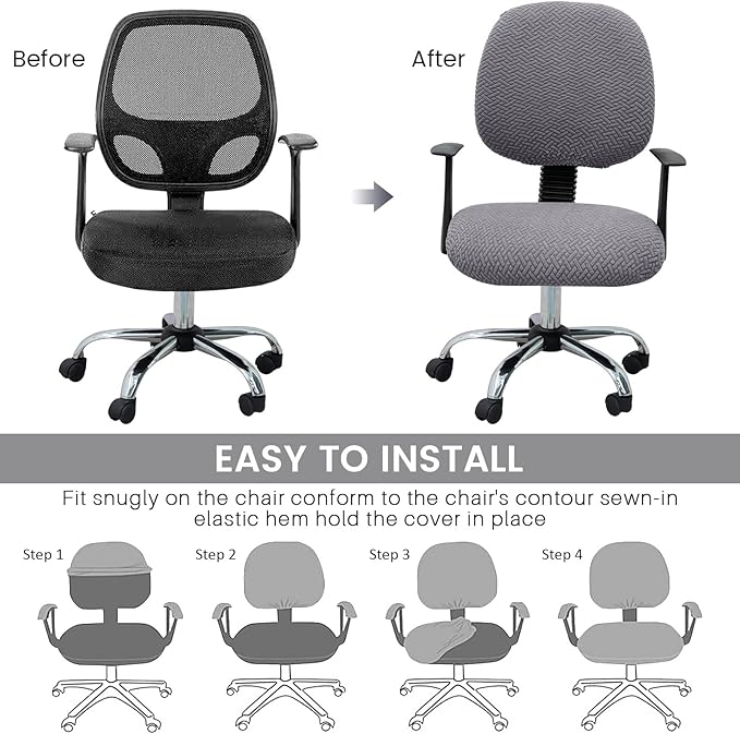 MIFXIN Computer Office Chair Cover Stretch Elastic Slipcover 2 Piece Stretchable Jacquard Computer Chair Seat Covers Furniture Protector for Office Home, Only Covers NO Chair (Grey)
