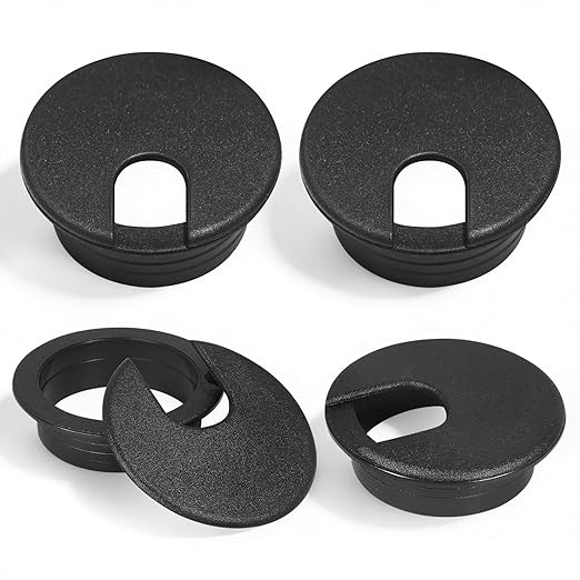 4 Pcs Desk Grommet Black Desk Hole Cover ABS Plastic Desks Hole Grommet with U-Shaped Cable Hole for Office Home School Computer Countertop to Organize Cables Wires and Cords