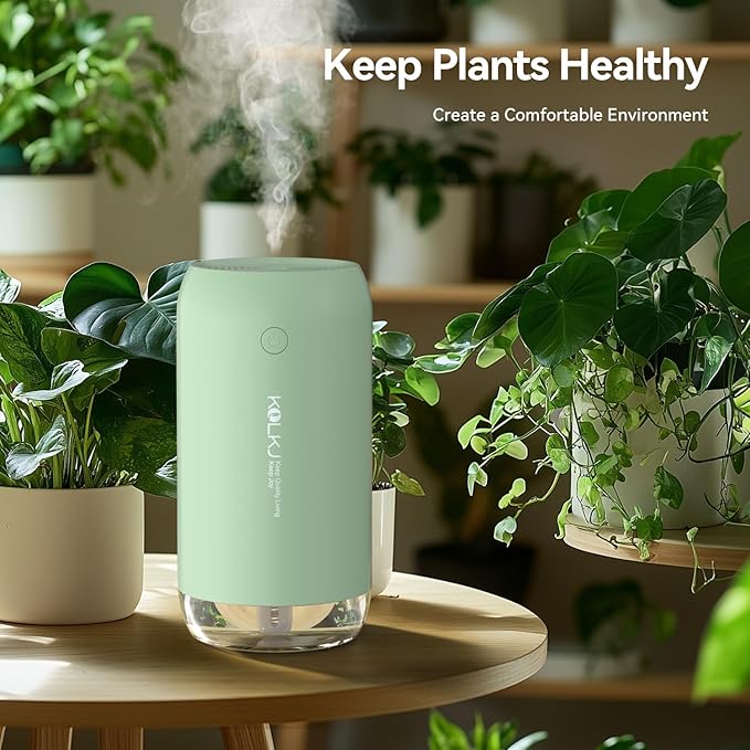 Portable Mini Humidifier, 350ml Small Cool Mist Humidifier for Plants, USB Personal Desktop Humidifier for Bedroom Car Office Travel with Auto Shut-Off & 2 Mist Modes (Green)