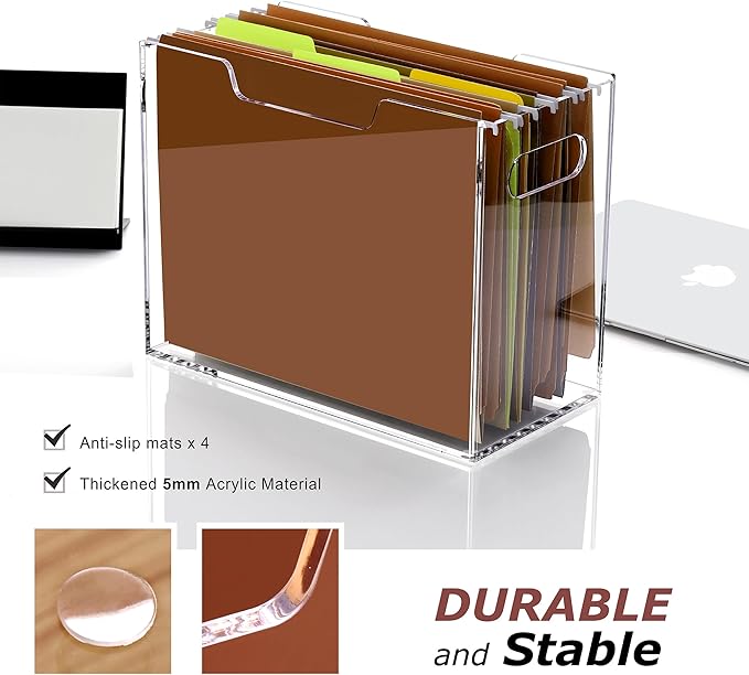DINGHUO Hanging File Organizer, Acrylic File Holder with Handles, No Assembly Required, Clear File Crate Storage Box for Desk Office, Fits Standard Letter Size 8.5"x11" Folders
