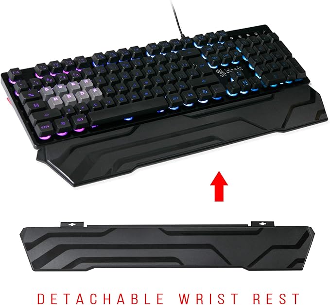 Bloody B380 Light Strike 8 Key Optical Membrane Gaming Keyboard | Full RGB LED Backlit Keyboard | Smooth & Linear Quite Keys | Ergonomic Detachable Wrist Rest Design | LK Optical Gaming Series