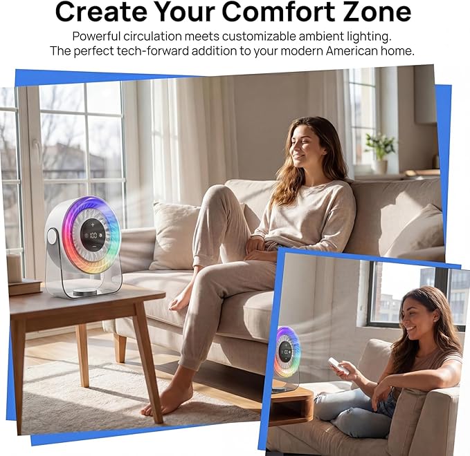 Desk Fans for Bedroom,Portable Colored LED Light 100 Speed Digital Display USB Rechargeable Table Fan,Quiet Wall-Mounted Desk Fan for Home Office Bedroom Camping Traveling(White)
