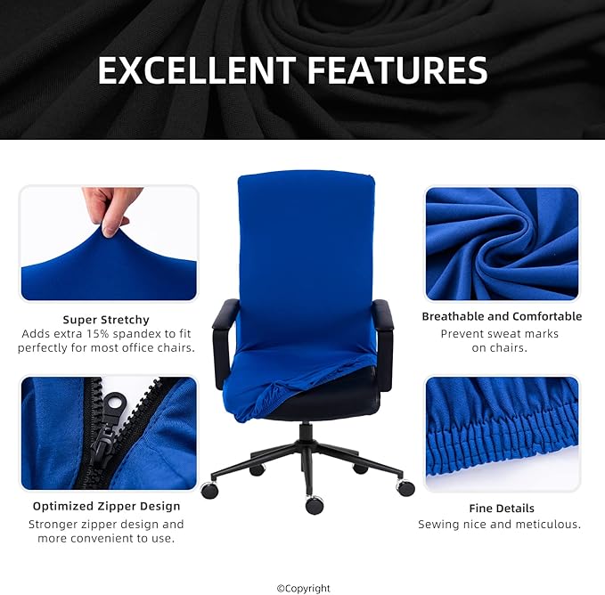 Elastic Computer Chair Cover with Durable Zipper - Protective Removable Washable Universal Office Desk Chair Seat Slip Cover - Stretchy Soft Anti-dust Desk Chair Seat Protector for Dogs, Cats, Pets