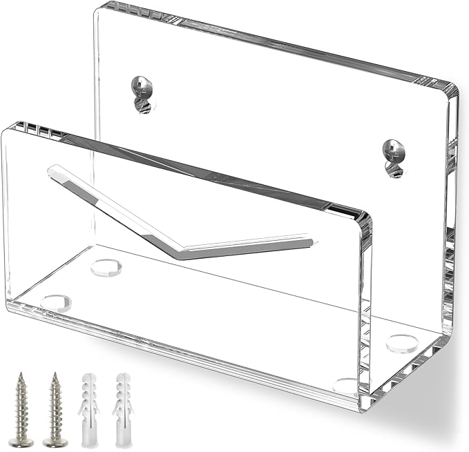 FUCDTEFC Acrylic Mail Holder, Mail Organizer Wall Mounted Clear File Letter Organizer, Vertical Envelope Mail Holder for Desk, Lightweight Countertop Bill Sorter Invoice Stand for Home Office School