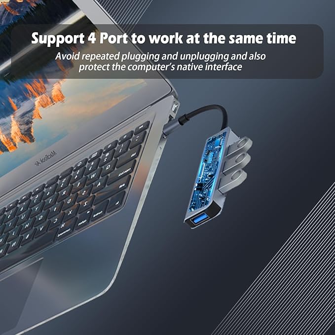 USB 3.0 Hub, 4 Ports USB 3.0 Hub with 5Gbps Data Transfer for Laptop,Dell, Chromebook,Keyboard,Mouse,HDD,iPhone 15/15 Pro,Galaxy S23, and More