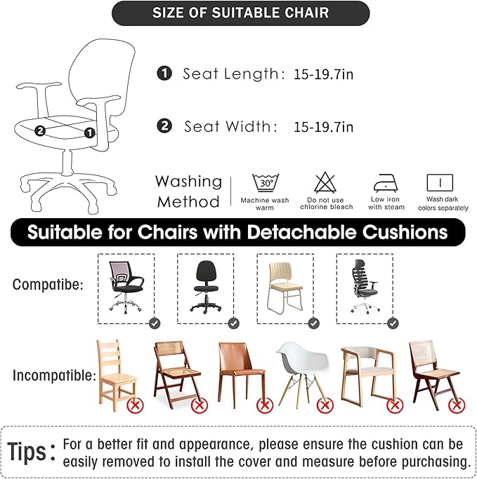 FORCHEER Waterproof Cream Office Chair Seat Cover Faux Leather Strechable Computer Desk Chair Seat Cushion Slipcover 1 Piece Washable