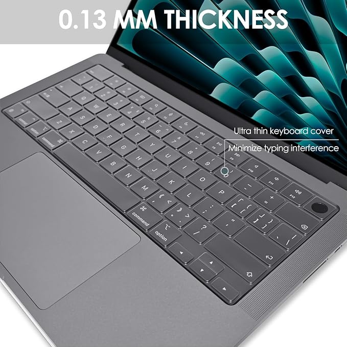 ProElife Keyboard Cover Skin for 2025-2022 MacBook Air 13.6 inch 15.3 inch M4 M3 M2 Chip U.S Enter TPU Protector for MacBook Air 13'' 15'' M4 M3 M2 2025 2024 2023 2022 Accessory (Transparent)
