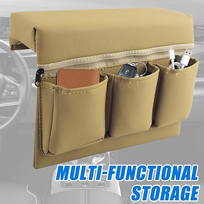 Car Armrest Storage Box for Window,Multi-Function Car Window Armrest Organizer with Multiple Storage Pockets,Arm Rest Organizer Cars Windows for Armrests and Increasing Storages (Beige)